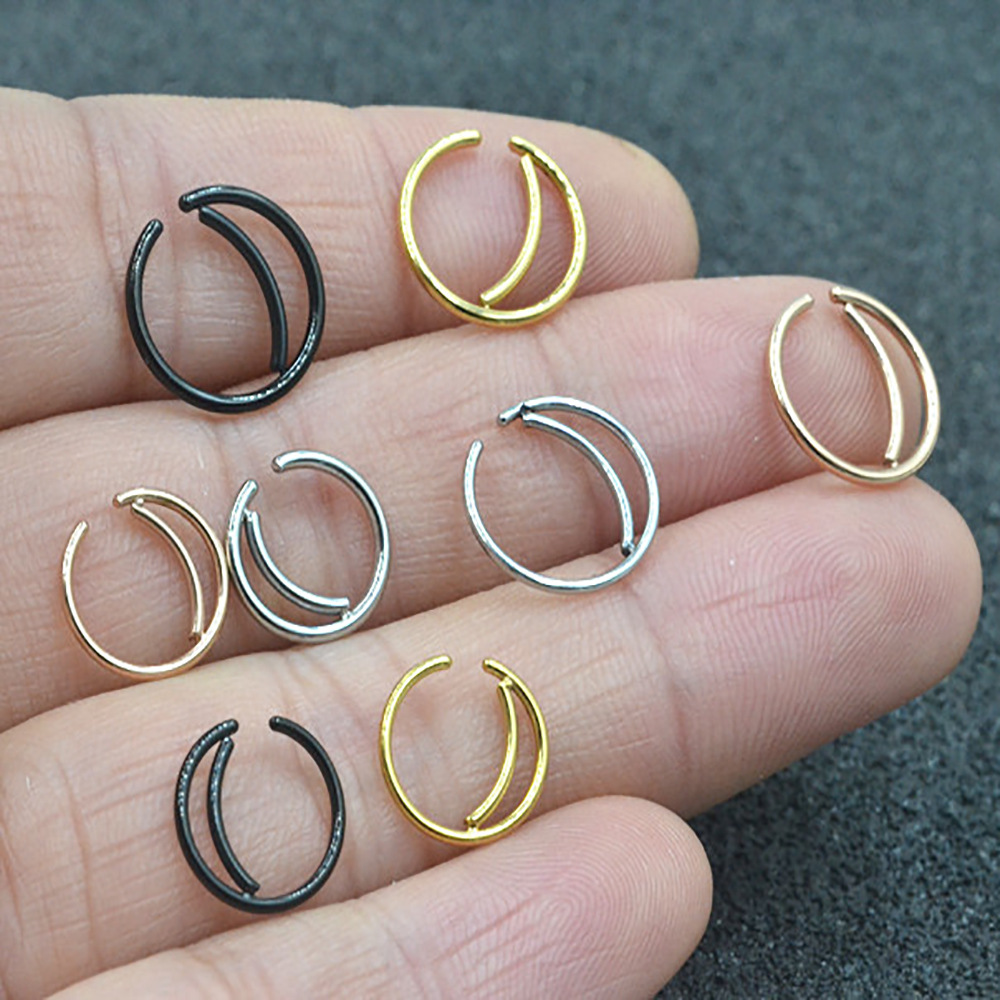 Black 8mm Stainless Steel Geometric Nose Ring Ear Bone Hoop Stud Earrings for Cartilage Helix Tragus Piercing detail image 7
