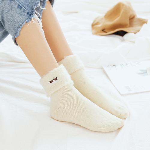 Autumn and winter new socks for women wholesale brushed thickened plus velvet floor socks warm and heating women's socks super thick ski socks