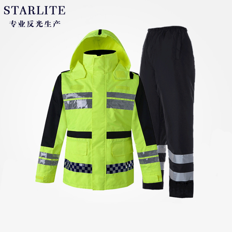 Reflective raincoat suit for road split type riding adult fluorescent yellow safety outdoor duty waterproof suit