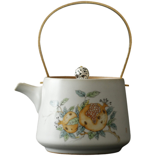 Ceramic lifting beam teapot, Tongliang Ru kiln teapot, filtered teapot, single pot teapot, Kung Fu tea set, persimmon