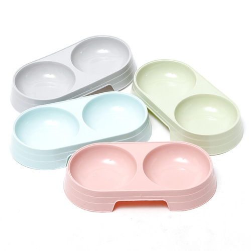 Macaron Pet Double Bowl Tableware Small Oval Cat Bowl Simple Style Dog Bowl Food Bowl Pet Bowl Wholesale