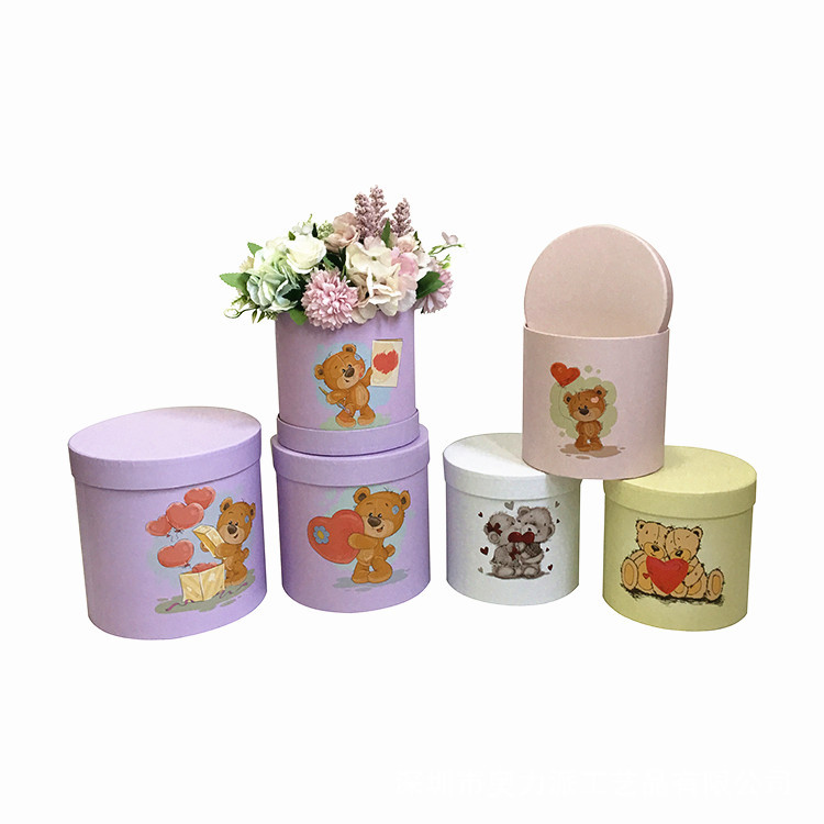 现货 情人节 可爱小熊 鲜花礼品盒三件套 圆桶花盒  鲜花抱抱桶