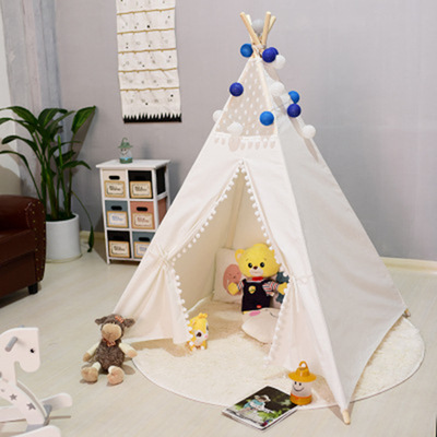 儿童室内帐篷游戏屋白色毛球婴儿攀爬玩具城堡印第安帐篷定制厂家|ms