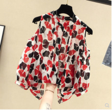 印花露肩雪纺衫女短袖2023夏季新款韩版宽松显瘦遮肚子很仙的上衣