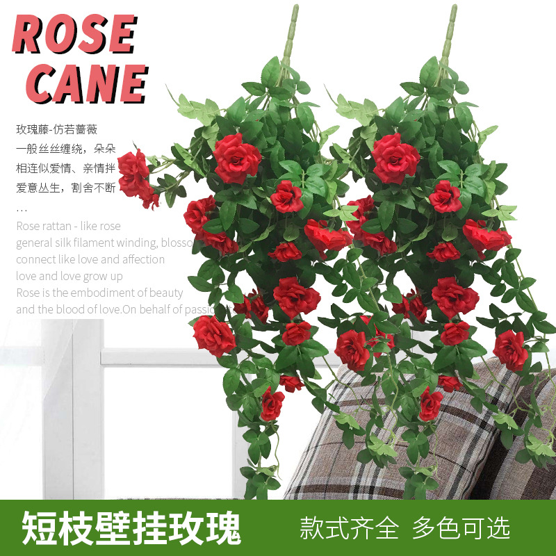 simulation Rose Vine Rose Decorative flowers Plastic flowers Rattan Artificial flower Wall Wall hanging Hanging flower Vine Botany Green plant
