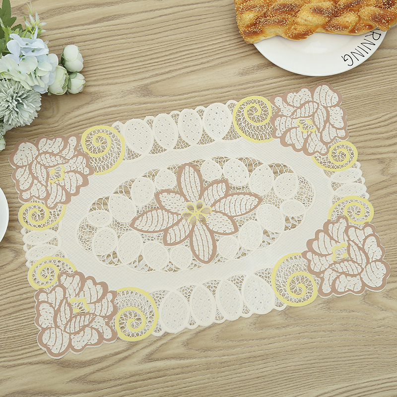 Wholesale of new PVC creative printed placemats, hotel and restaurant anti-slip Western placemats, heat-insulating plate MATS, white base rice base table MATS and bowl MATS detail image 8