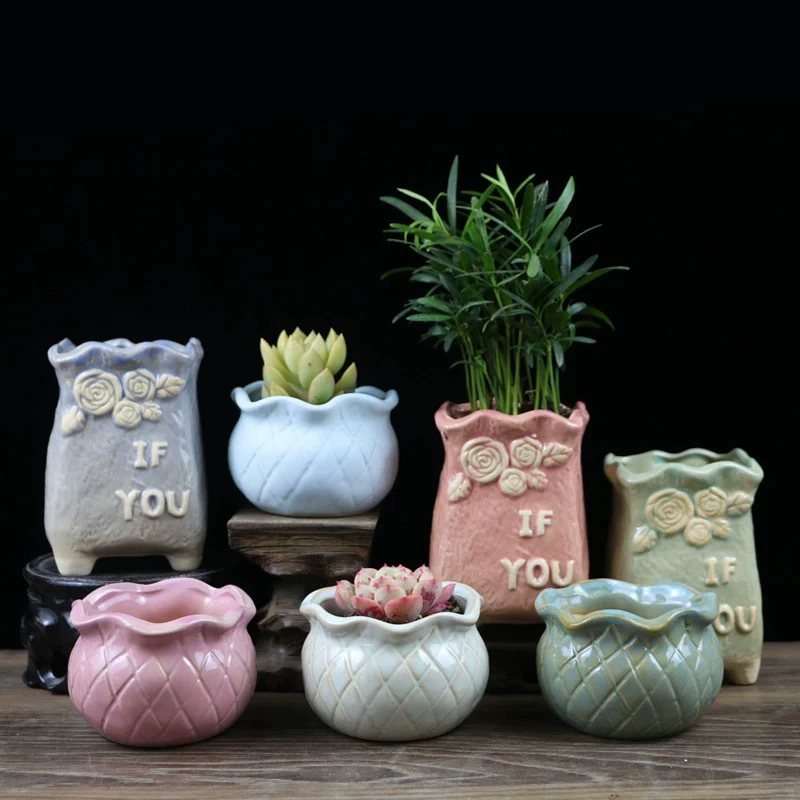 Оптовая Продажа с фабрики мясистый цветочный горшок керамогранит дышащий мясистый цветочный горшок в Корейском стиле горшок творческая личность растение керамический горшок