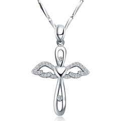 Korean version of hot-selling clavicle chain plated S925 silver cross pendant women's silver jewelry angel wings wings cross necklace