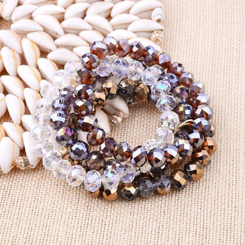 Cross-border European and American new DIY beaded crystal bracelet women's original elastic colorful faceted glass beads bracelet 