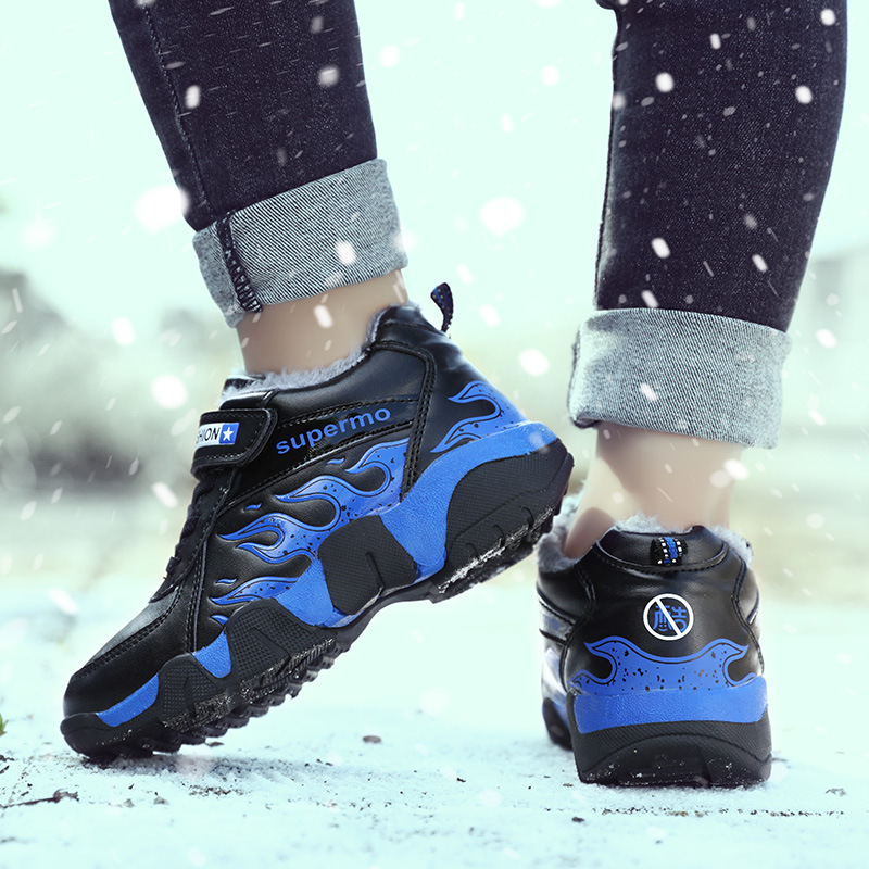 新款冬季皮面大棉+二棉户外运动鞋童鞋学生保暖耐穿跑步鞋男批发