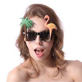 厂家供应夏日风情眼镜 葱粉火烈鸟派对 夏威夷椰树化妆服饰道具化