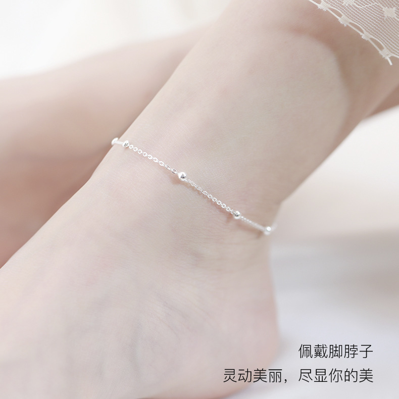 925 tobillera de plata esterlina estilo coreano de las mujeres de moda simple pequeña perla redonda tobillera elegante joyería de plata