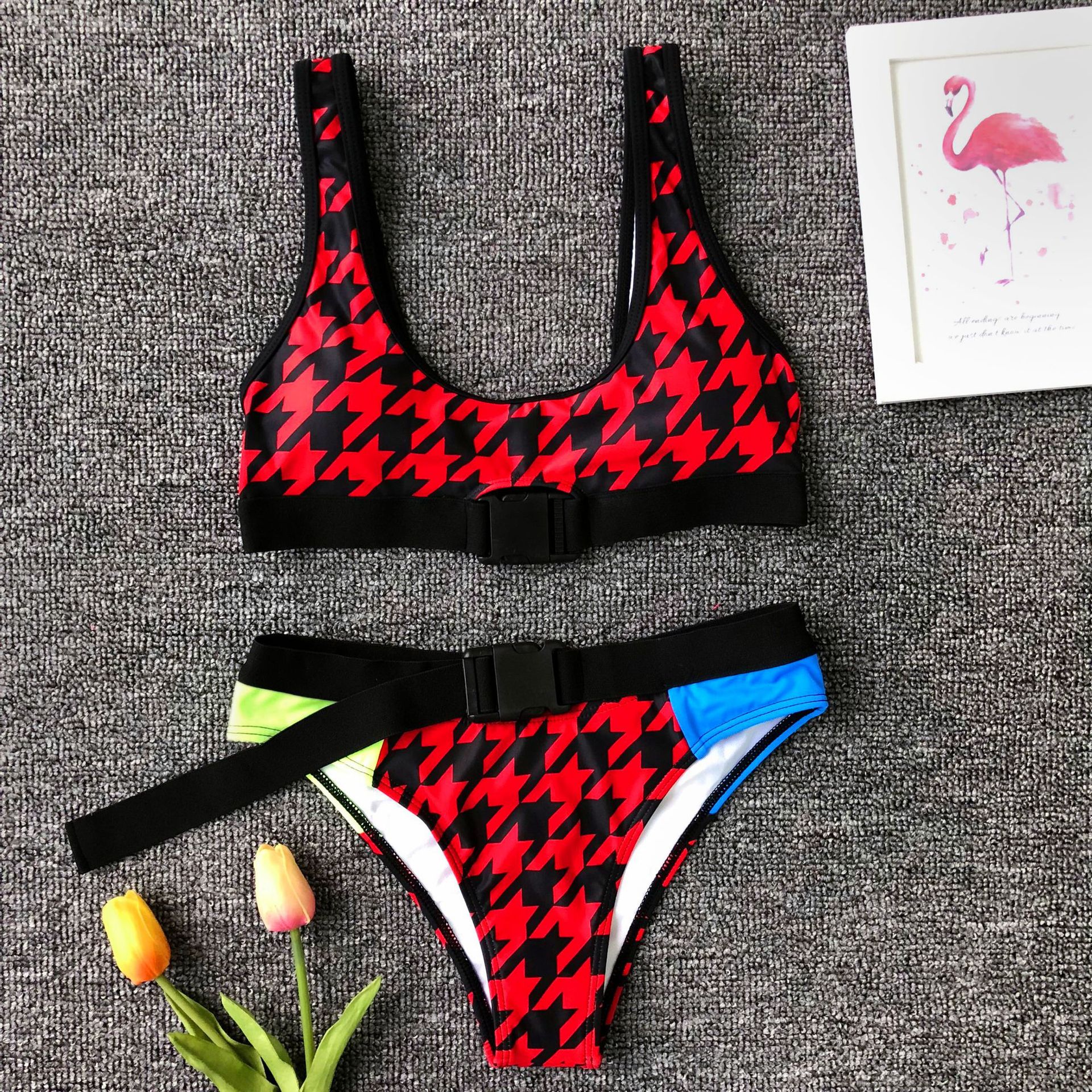 Printed Splicing Bikini Split two-piece Swimsuit nihaostyles wholesale clothing NSCMB98086