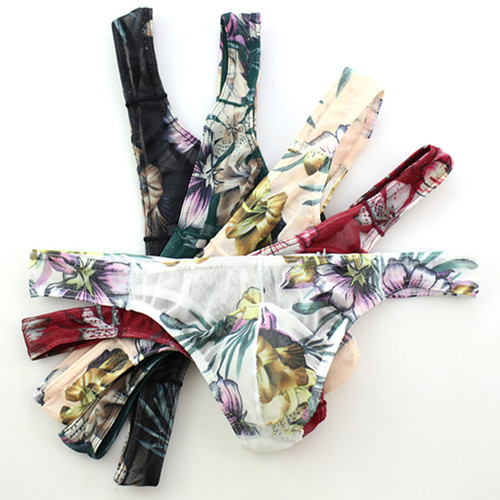 Men's Sexy Thong Underwear with Unique Mesh Print, Tight Briefs, Korean Style Bottoms, and Thong Short Head