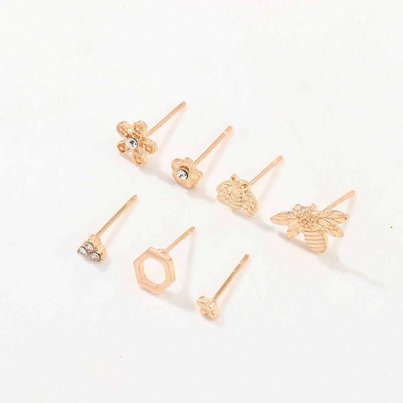 New Fashion Alloy Bee Ear Studs Diamond Flower Earrings 6 Combinations display picture 6