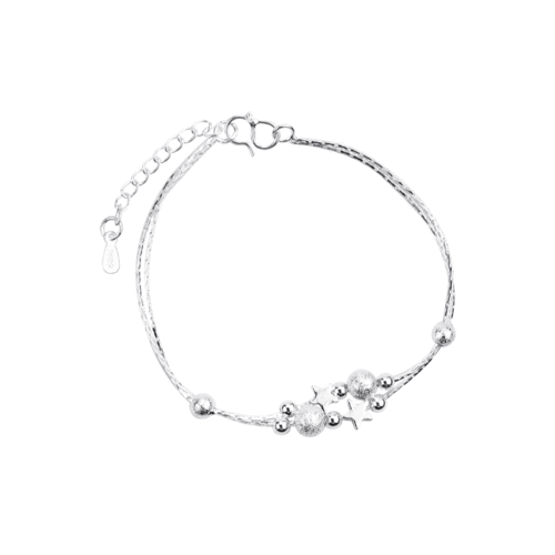 Bracelet with Beads, Women's Silver Bracelet, Japanese and Korean Style Small Star Accessories, Double Layer Polished Bead Small Gift, Gift for Feet Bracelet, Wholesale