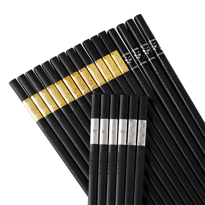 Gold and Silver Blessing alloy chopsticks tableware disinfect Japanese chopsticks Hotel tableware Gift box suit Manufactor Produce wholesale
