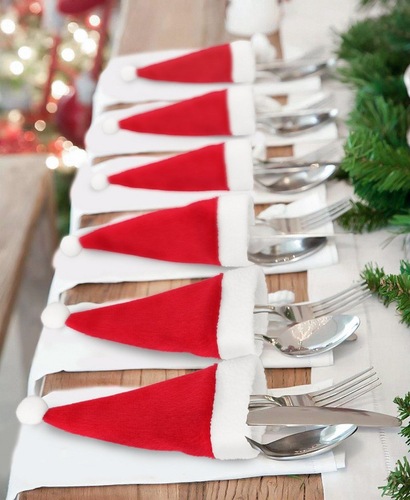 10 Mini Santa Hats Christmas Cutlery Holders Table Decoration Tableware Covers