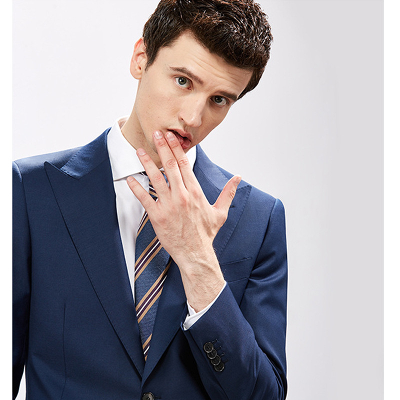 寶藍色羊毛西服套裝男戗駁領商務修身職業正裝西裝宴會禮服
