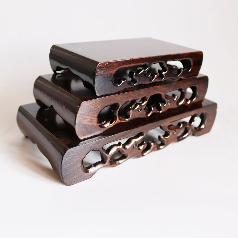 实木镂空小底座书卷底座木托茶壶印章小盆栽多肉植物玉器石头底座