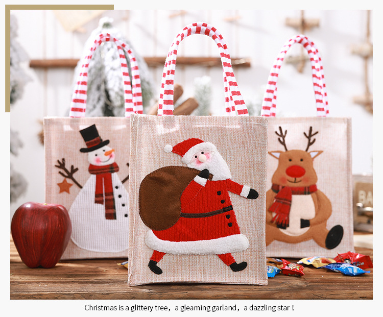 New Christmas Decoration Supplies Burlap Three-dimensional Embroidery Tote Bag Children Gift Bag Candy Bag Storage Bag display picture 7