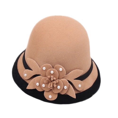 Party hats Fedoras hats for women Woollen fisherman Hat Women basin cap pin Bead Flower felt hat