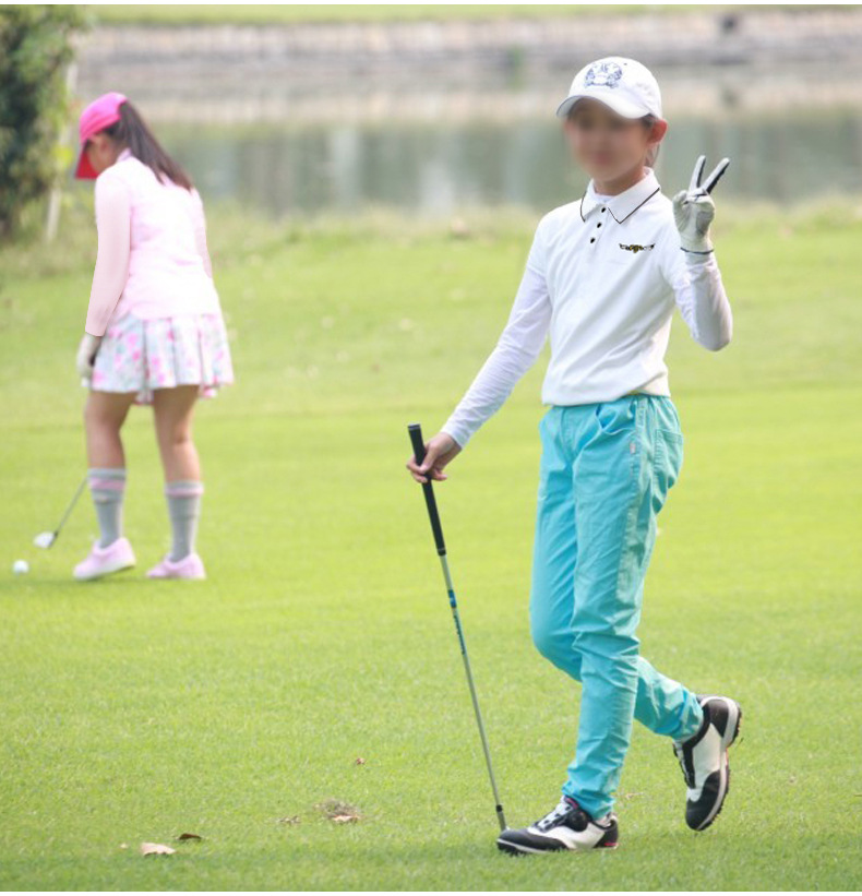Áo thun golf dài tay bé gái PGM cổ bẻ phối sọc — YF219 màu hồng, YF548-màu trắng, YF219 màu trắng, YF548-màu xanh nước biển chi tiết 31
