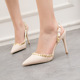 9268-27 Korean Fashion Sexy Night Shop Slender, High-heeled, Shallow Hollow Back Trip Rivet Tip Women's Sandals