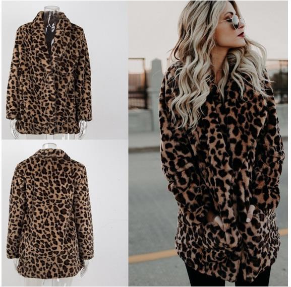 2018 Women's Wear New European And American Lapel Leopard Print Imitation Fur Coat Thickened Autumn And Winter Coat