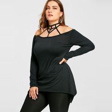 速卖通亚马逊ebay欧美外贸大码肥婆性感吊带绑带长袖体恤