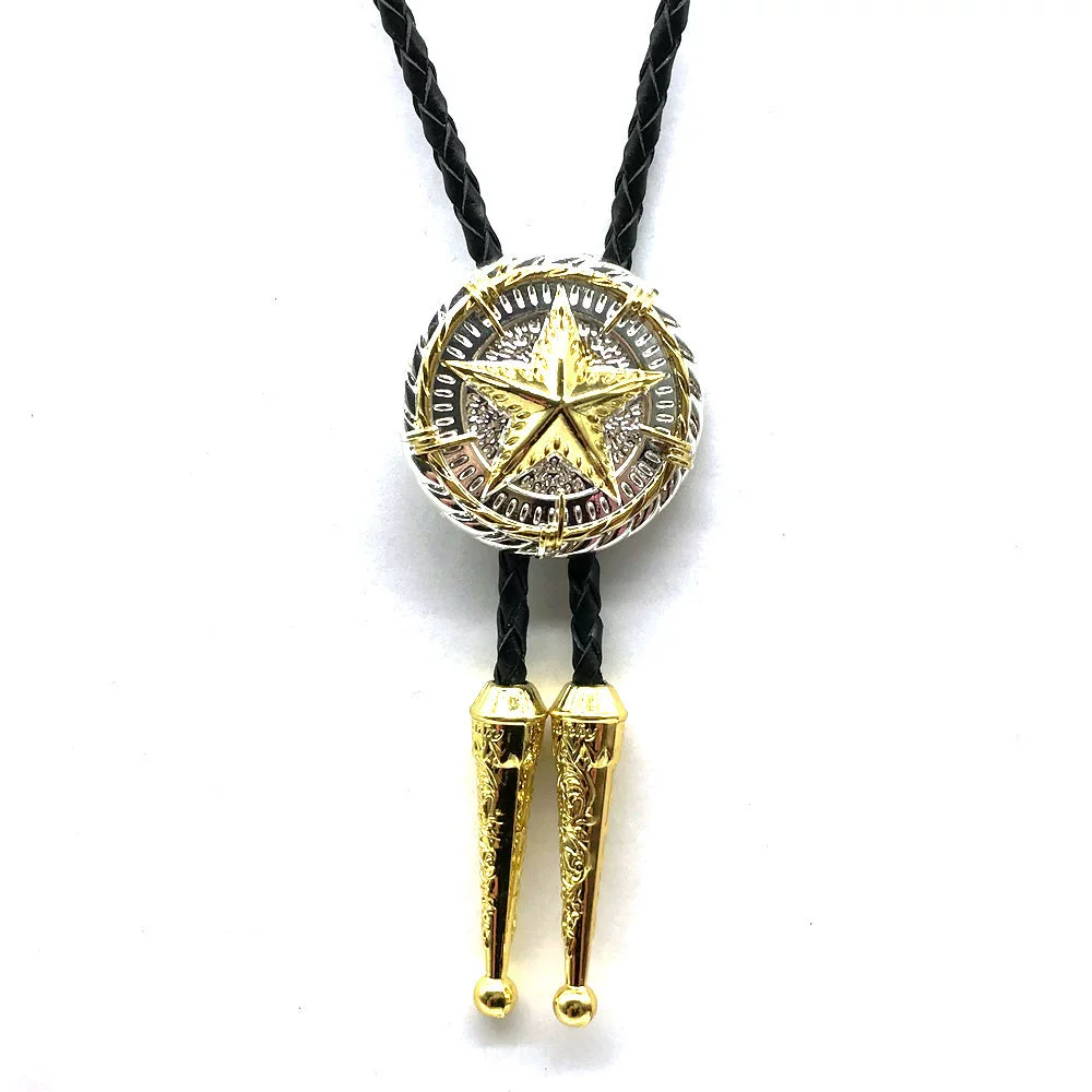 [Yin Su] Американский Техас Пентагон Bolo Tie Polo Bands Yinjie Золотое двухцветное гальваническое покрытие