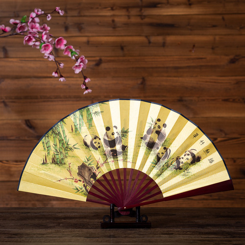 Folding Fan with Chinese Style High-Grade Silk Fabric, 8-inch Silk Fabric Fan for Men, Advertising Fan, Wholesale