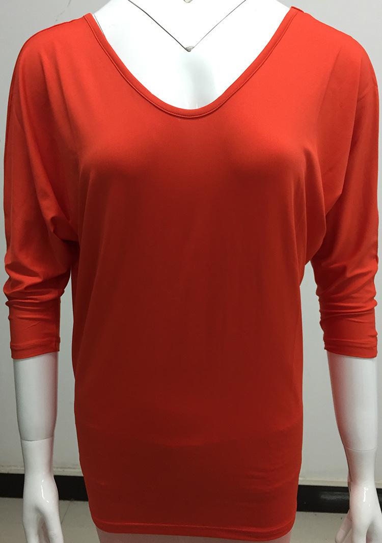 Fashion Solid Color Polyester V Neck 3/4 Length Sleeve Batwing Sleeve Button T-shirt display picture 1