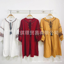 2022原创棉麻民族风重工刺绣云南丽江旅游度假连衣裙女夏季新款