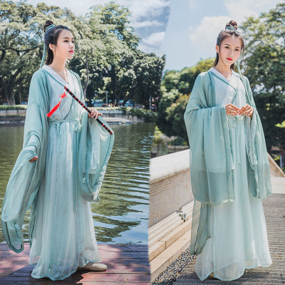 Traditional Han clothing in Qing and pingdiao style, women Wei and Jin straight train and big sleeve shirt, men and women suit