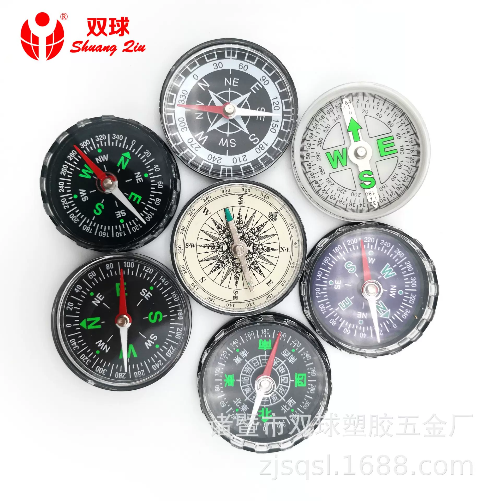 厂家直销双球牌现货45mm高精准环保塑料指南针批发户外罗盘指南针