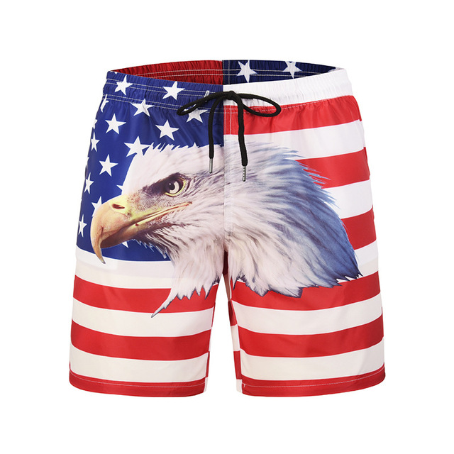 Summer Whitehead Eagle National Flag Printed Beach Trousers Loose 