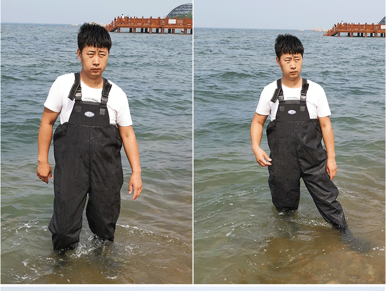 黑色半身背带下水裤,户外涉水裤,下水裤,钓鱼捕鱼服