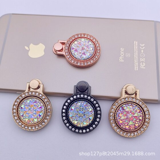 Jewel Pocket Watch with Diamond Pearl Mobile Phone Ring Buckle Bracket Universal Small Clock Lazy Stand Metal Drop-Resistant Bracket