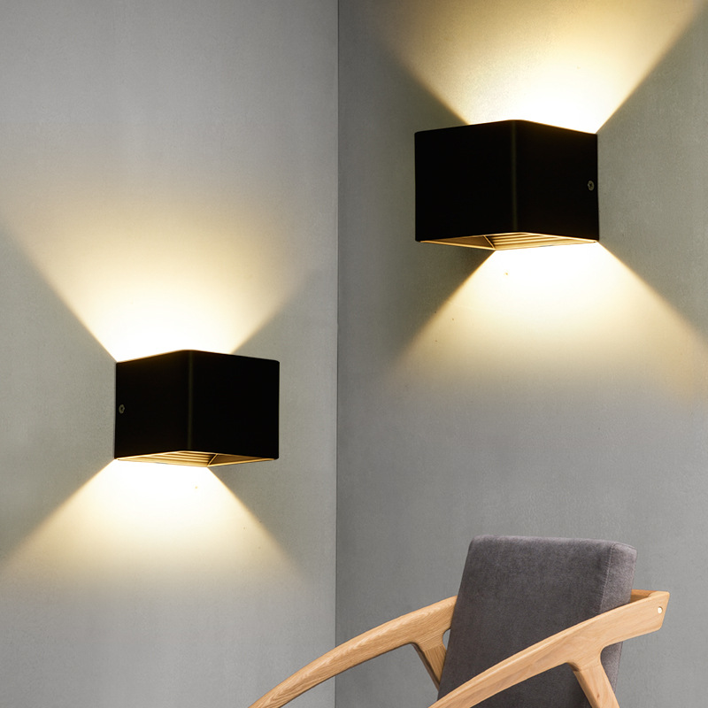 led现代壁灯简约创意双头铝材卧室床头灯酒店会所走廊过道灯墙灯|ms