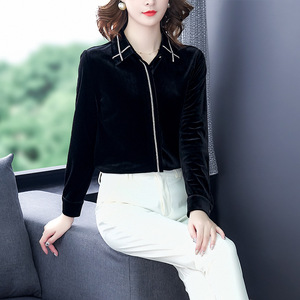 Golden velvet shirt with long sleeves New Lapel blouse shirt  