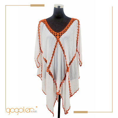 新款欧美大码女装撞色罩衫手勾雪纺防晒衫货源厂家直供沙滩罩衫|ms