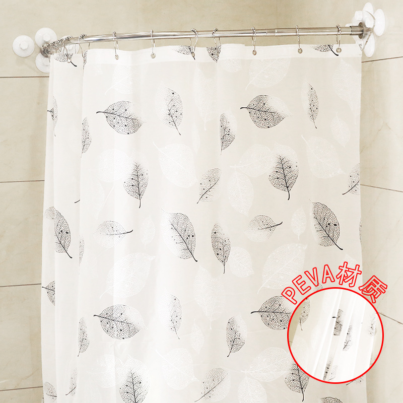 免打孔浴帘PEVA浴室防水弧形浴帘杆印花罩涤纶窗帘隔断淋浴卫生间|ru