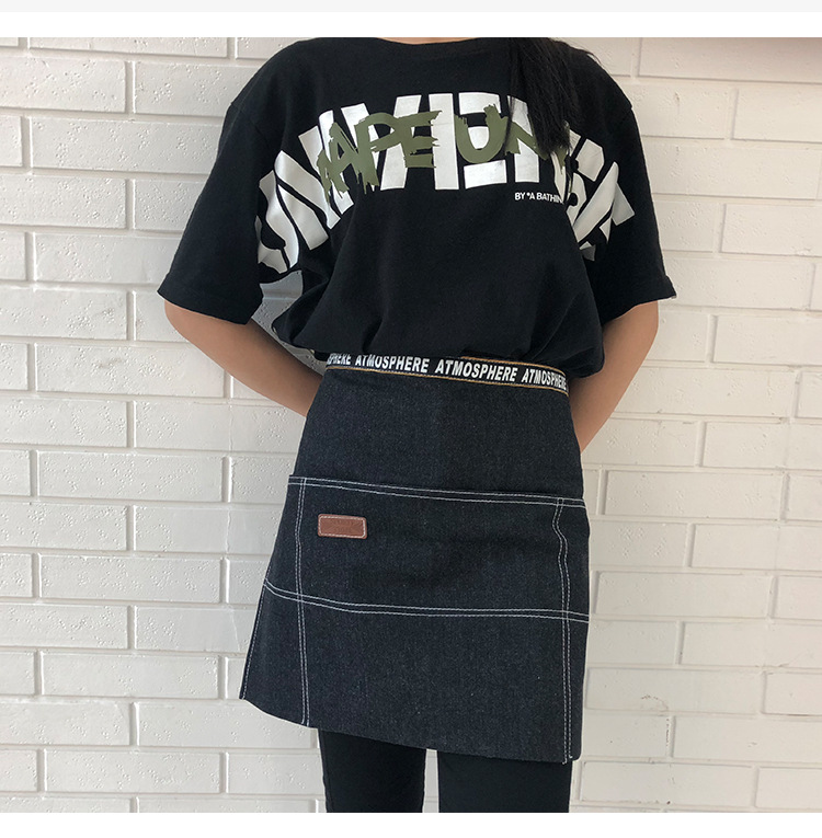 Moda delantal de mezclilla de media longitud impresión personalizada leche té Cafetería Restaurante para hornear manicura hombres y mujeres ropa de trabajo