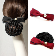 [Factory Direct] Headband Hair Net Hotel Elegant Hair Accessories Classy Mesh Flower Design Employee-Style Korean-Style Hair Clip, 12 x 4 cm