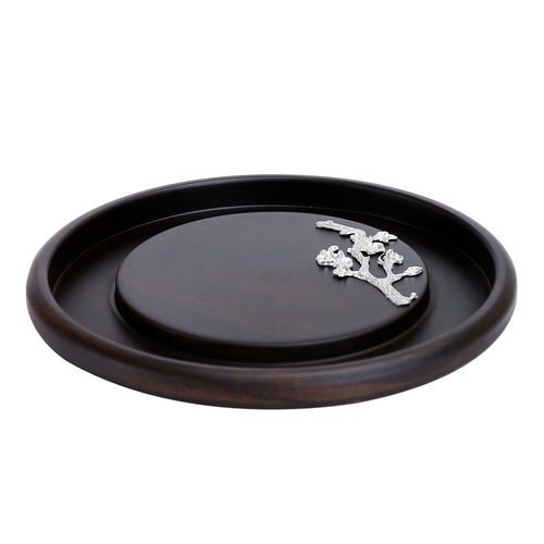 [Factory direct sales] Black sandalwood pot holder whole solid wood dry bubble tray pot holder log round household saucer tea holder