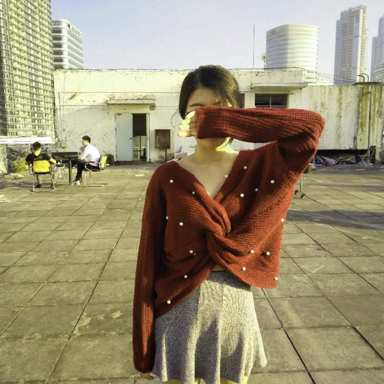 Suéter de punto con cuello redondo y espalda descubierta para mujer, estilo cruzado, para ir al trabajo, novedad de Amazon para otoño e invierno de 2025