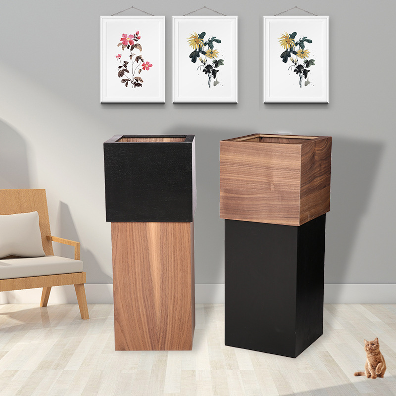 Quiet Wind Narrow Slit Right Angle Japanese Wooden Trash Household Living Room Bedroom Kitchen Bathroom Hotel Paper Basket