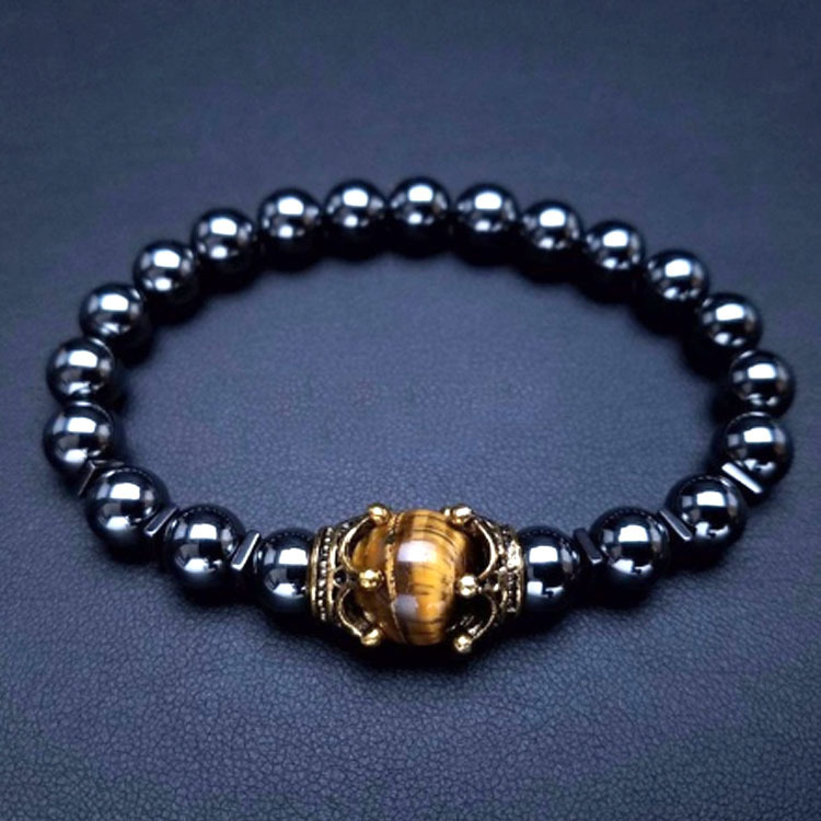 New Arrival Foreign Trade Charm Men's Bracelet Fashion Crown Tiger Eye Stone Beaded Bracelet Jewelry Handmade