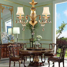 阿灯欧式古铜色水晶灯客厅餐厅卧室书房间3头布罩全铜led灯具1748